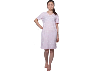 Natural 100 Cotton Short Sleeve Nightgown, V Neck Night Dress for Women
